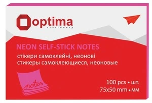 Блок для нотаток з клейким шаром Optima 75х50 мм 100 арк. неон малиновий (O25512-47)