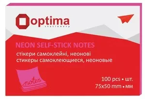 Блок для нотаток з клейким шаром Optima 75х50 мм 100 арк. неон малиновий (O25512-47)