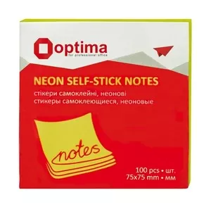 Блок для нотаток з клейким шаром Optima 75х75 мм 100 арк. неон салатовий (O25513-13)