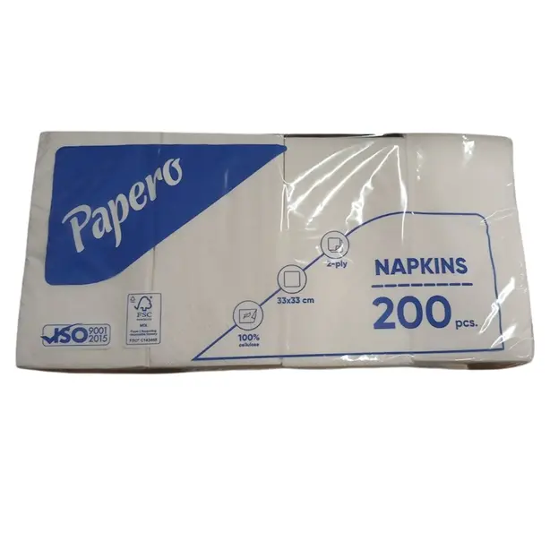 Серветки Papero 33х33 см 2-ох шарові білі 200 шт/уп (NL550). Фото 2