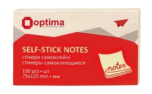 Блок для нотаток з клейким шаром Optima 75х125 мм 100 арк. жовтий (O25504)