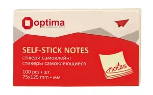 Блок для нотаток з клейким шаром Optima 75х125 мм 100 арк. жовтий (O25504)