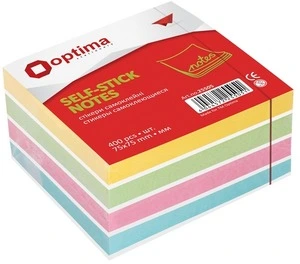 Стікер для нотаток з клейким шаром Optima 75х75 мм 400 арк. пастель мікс (O25505)