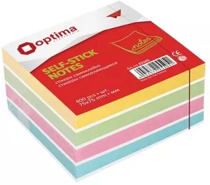 Стікер для нотаток з клейким шаром Optima 75х75 мм 400 арк. пастель мікс (O25505)
