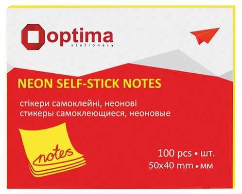 Блок для нотаток з клейким шаром Optima 40х50 мм  100 арк. неон жовтий (O25511-05)