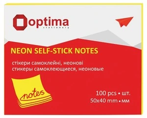 Блок для нотаток з клейким шаром Optima 40х50 мм  100 арк. неон жовтий (O25511-05)