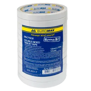Скотч двосторонній Buromax 12мм х 10м білий 80 мкм (BM.7502)