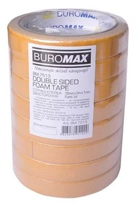 Скотч двосторонній Buromax на пінній основі 18мм х 2м білий 80 мкм (BM.7513)