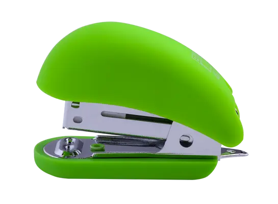 Степлер пластиковий RUBBER TOUCH Міні до 15арк., (скоби №24; 26), св-зелений