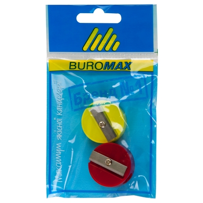Чинка Buromax без контейнеру пластикова на 1 отвір ручна колір асорті в наборі 2 шт. (BM.4700-99)