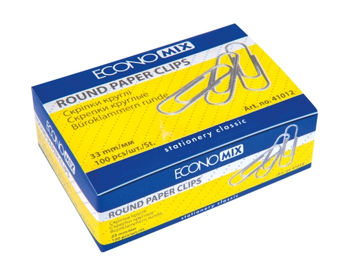 Скріпки ECONOMIX 33 мм прямі нікельовані 100 шт. (E41012)