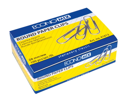 Скріпки ECONOMIX 28 мм прямі нікельовані 100 шт. (E41013)