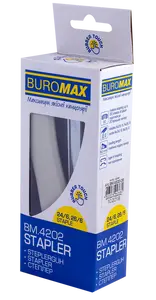 Степлер пластиковий Buromax RUBBER TOUCH № 24/6 - 26/6 до 20арк. сірий (BM.4202-09). Фото 2