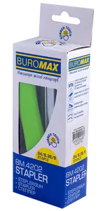 Степлер пластиковий Buromax RUBBER TOUCH № 24/6 - 26/6 до 20арк. салатовий (BM.4202-15). Фото 2