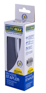 Степлер пластиковий RUBBER TOUCH до 20арк., (скоби №24; 26), чорний