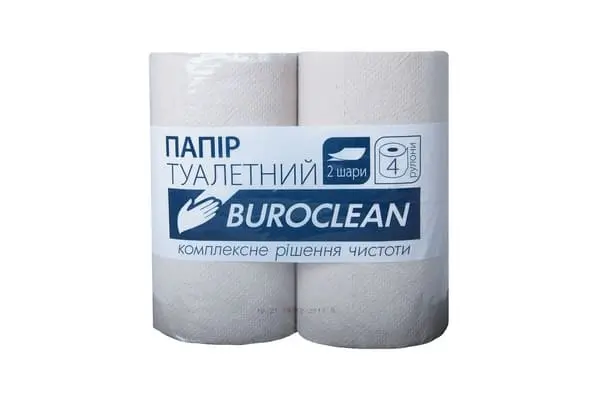 Туалетний папір макул. Buroclean по 4 рул., на гільзі, 2-х шар., сірий **