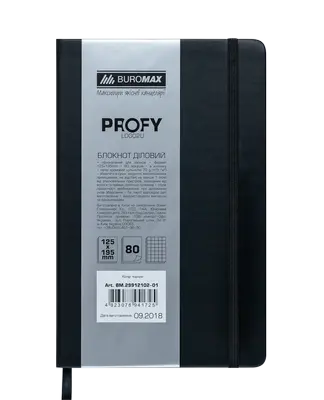 Блокнот PROFY L2U 125x195мм 80арк. клітинка тверда палітурка штучна шкіра чорна (BM.29912102-01)