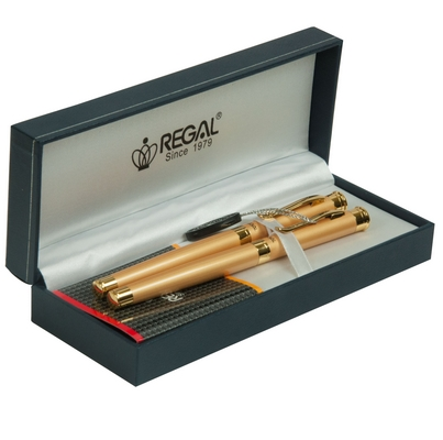 Комплект ручок Regal перо + ролер в подарунковому футлярі L золото (R68001.L.RF)