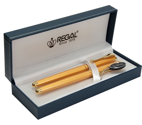 Комплект ручок Regal перо + ролер в подарунковому футлярі L золото (R12208.L.RF)