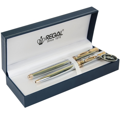 Комплект ручок Regal перо + кулькова ручка в подарунковому футлярі Lсиній (R131222.L.RB)