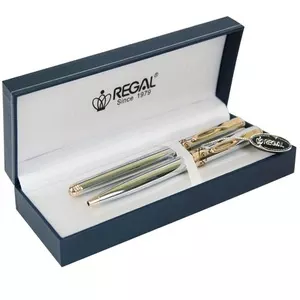 Комплект ручок Regal перо + кулькова ручка в подарунковому футлярі Lсиній (R131222.L.RB)