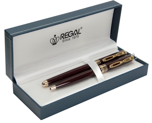 Комплект ручок Regal перо + кулькова ручка в подарунковому футлярі L бордо (R18009.L.BF)