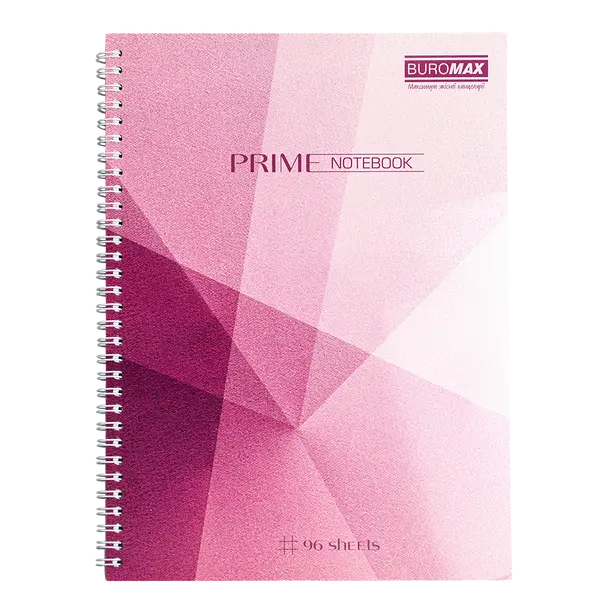 Зошит офісний Buromax PRIME А4 96л. пружина збоку клітинка в картонній обкладинці рожевий (BM.24451101-10)