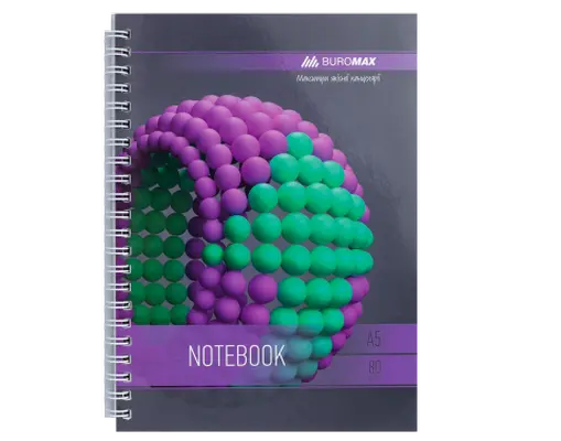 Зошит офісний Buromax SPHERE А5 80арк. пружина збоку клітинка тверда палітурка пружина фіолетовий (BM.24552101-07)