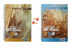 Зошит офісний Buromax DOUBLE А5 96 арк. пружина збоку клітинка тверда палітурка пружина жовтий синій (BM.24571101-08)