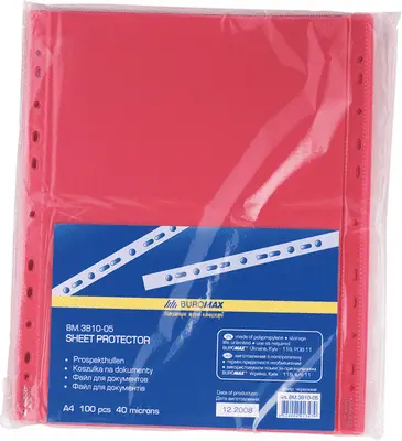 Файл для документів Buromax А4 40 мкм. фактура глянец червоний 100 шт. (BM.3810-05)