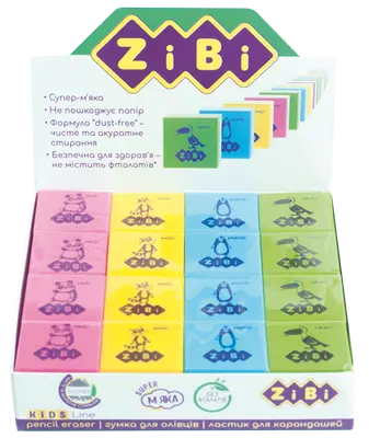 Гумка квадратна ZiBi ANIMALS, 28х28х13.5mm, в шоубоксі **