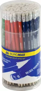 Олівець чорнографітний Buromax асорті дерев'яний шестигранний HB з гумкою (BM.8501)