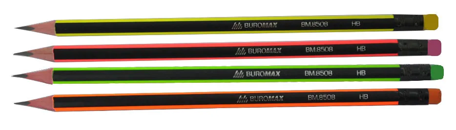 Олівець чорнографітний Buromax Mephisto асорті дерев'яний тригранний HB з гумкою (BM.8508)