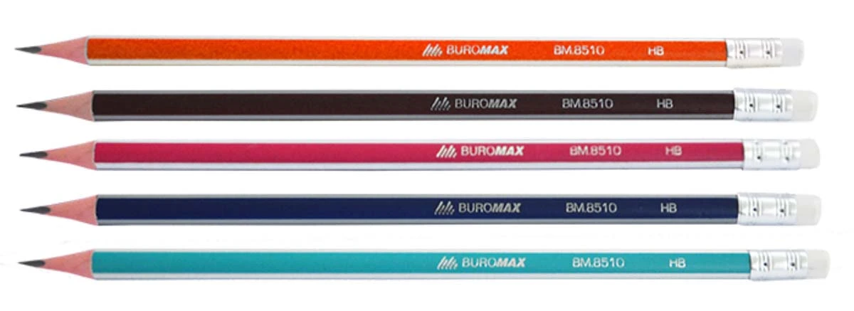 Олівець чорнографітний Buromax Vision асорті дерев'яний тригранний HB з гумкою (BM.8510-100)