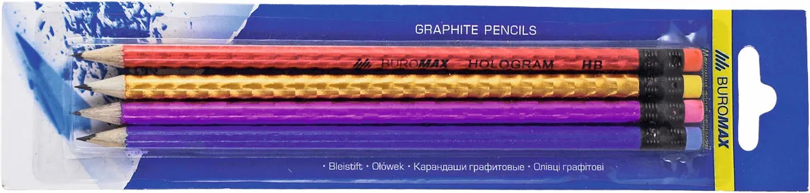 Набір олівців графітних HB, SILVER LINE з гумкою, 4шт./блістер **