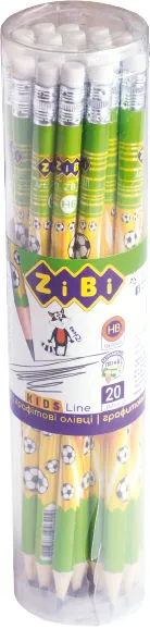 Олівець чорнографітний ZiBi асорті дерев'яний круглий HB з гумкою (ZB.2311-20)