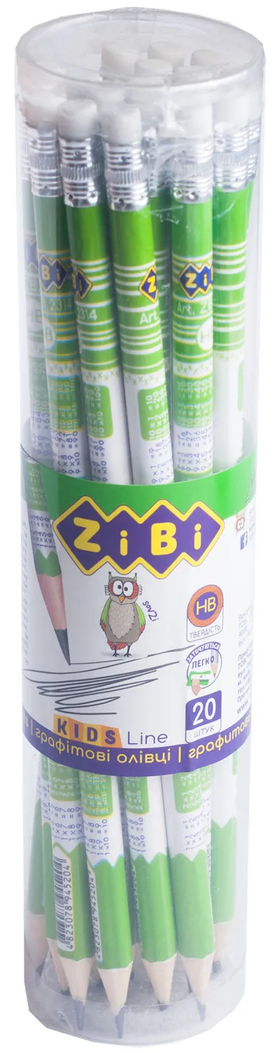 Олівець чорнографітний ZiBi асорті дерев'яний круглий HB з гумкою (ZB.2314-20)