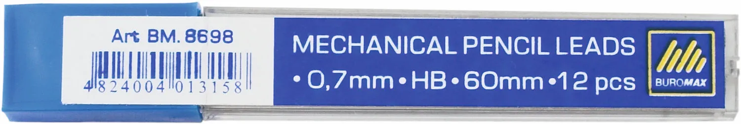 Стержні до механічного олівця Buromax HB 0.7мм 12шт. (BM.8698)