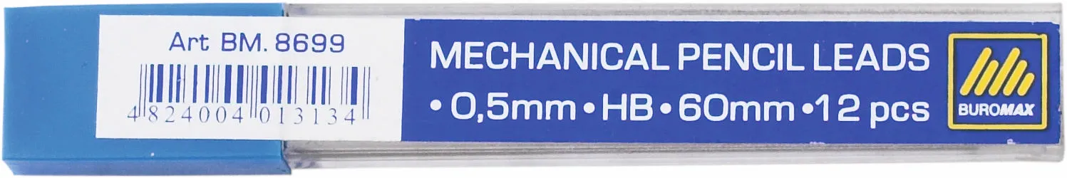Стержні до механічного олівця Buromax HB 0.5мм 12шт. (BM.8699)