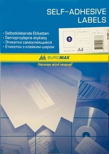 Етикетки з клейким шаром Buromax 1шт. 210х297мм А4 100арк. (ВМ.2810)