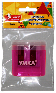 Чинка Умка з контейнером на 2 отвори ручна колір рожевий (ТЧ65-12)