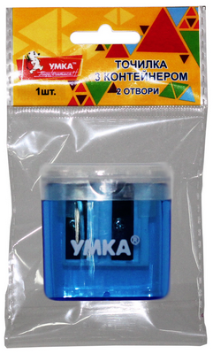 Чинка Умка з контейнером на 2 отвори ручна колір блакитний (ТЧ65-06)