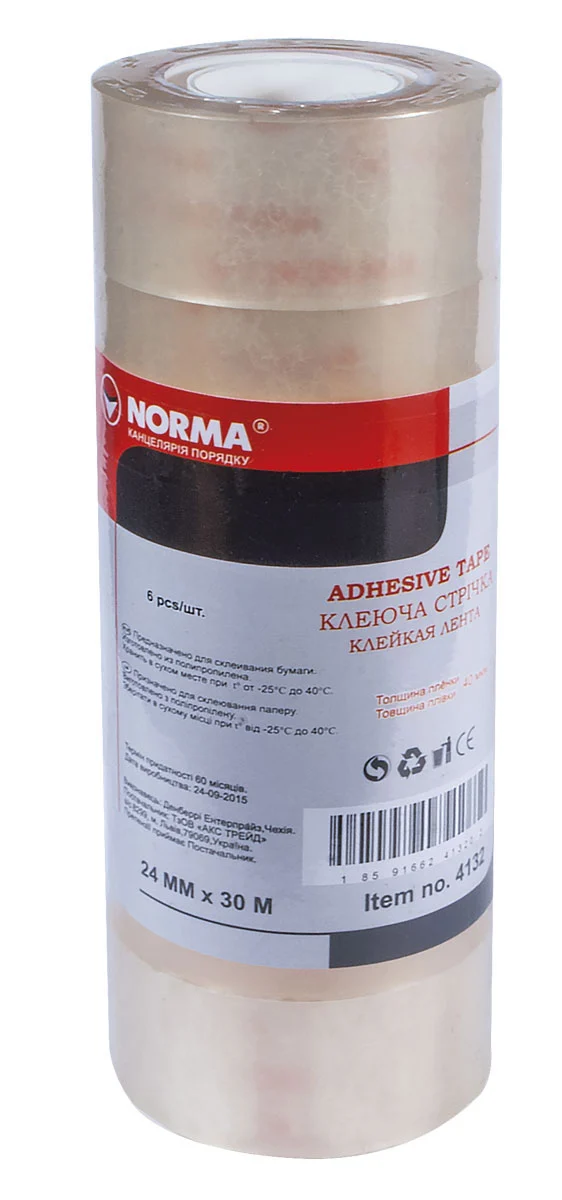 Скотч канцелярський Norma 24мм х 30м прозорий 40 мкм (4132)