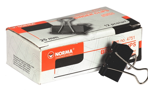 Біндер Norma 25 мм 12 шт в коробці чорний (4751)