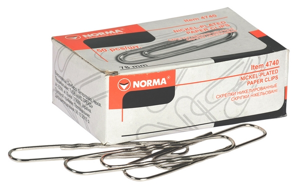 Скріпки Norma 78 мм прямі з хвилькою хромовані 50 шт. 4740 (04101060)