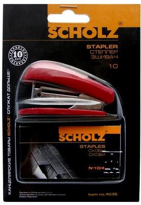 Степлер пластиковий SCHOLZ Міні № 10 20мм 8 арк. червоний в комплекті 1000 скоб  (4035)