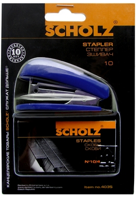 Степлер пластиковий SCHOLZ Міні № 10 20мм 8 арк. синій в комплекті 1000 скоб  (4035)