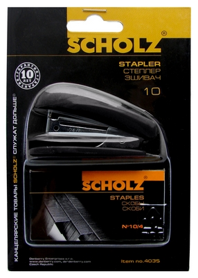 Степлер пластиковий SCHOLZ Міні № 10 20мм 8 арк. чорний в комплекті 1000 скоб  (4035)