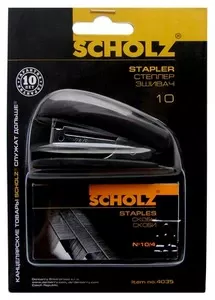 Степлер пластиковий SCHOLZ Міні № 10 20мм 8 арк. чорний в комплекті 1000 скоб  (4035)