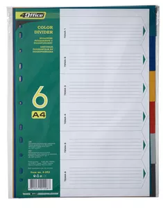 Розділювач кольоровий 4OFFICE A4 6 кольорів асорті пластик 6 шт. 4-253 (03080400)